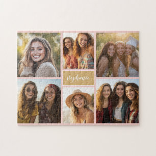 6 Photo Collage Name Minimalist - Can Edit colour Jigsaw Puzzle