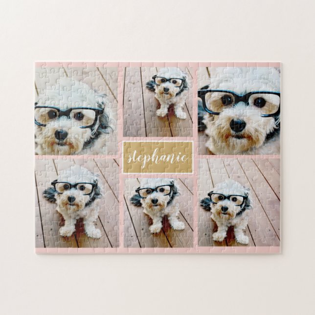 6 Photo Collage Name Minimalist - Can Edit colour Jigsaw Puzzle (Horizontal)