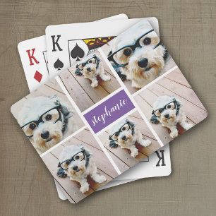 6 Photo Collage Name Minimalist - Can Edit colour Playing Cards