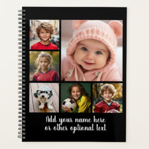 6 Photo Collage Optional Text -- Can Edit Black Planner
