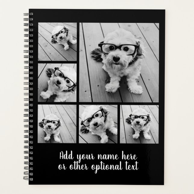 6 Photo Collage Optional Text -- Can Edit Black Planner (Front)