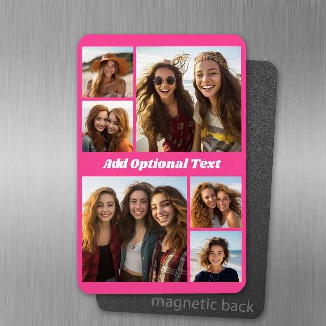 6 Photo Collage Optional Text -- CAN Edit Color Magnet (Personalized fridge magnet with photos and custom text)
