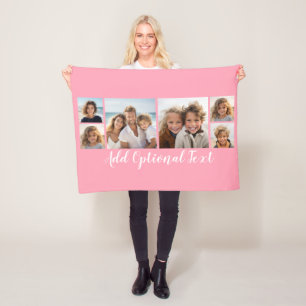 6 Photo Collage Optional Text -- CAN Edit Colour Fleece Blanket
