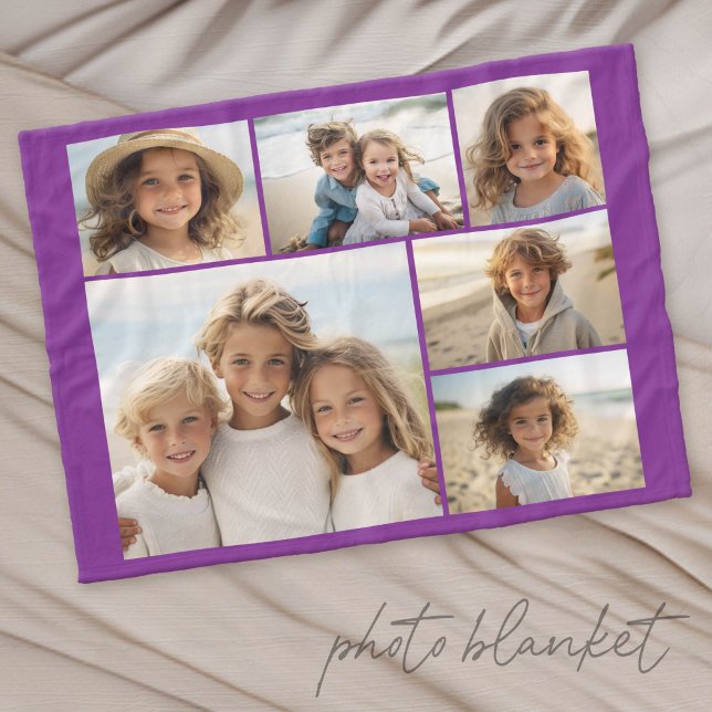 6 Photo Collage Optional Text -- CAN Edit Colour Fleece Blanket (Custom Fleece Photo Blanket)
