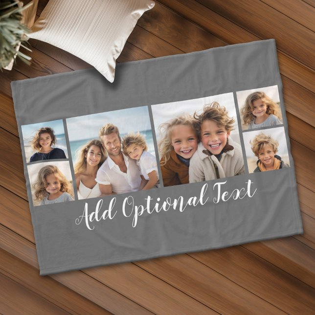 6 Photo Collage Optional Text -- CAN Edit Colour Fleece Blanket (Custom Fleece Blanket - Add Photos and Text)