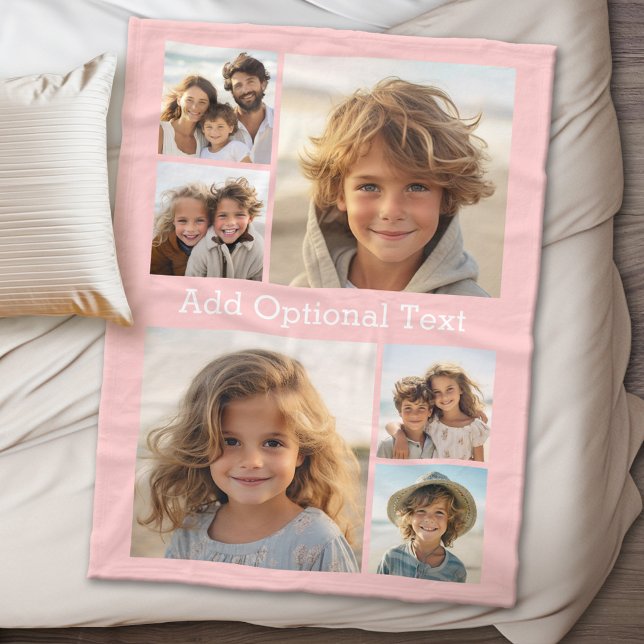 6 Photo Collage Optional Text -- CAN Edit Colour Fleece Blanket (Personalized fleece blanket with 6 photos and custom text)