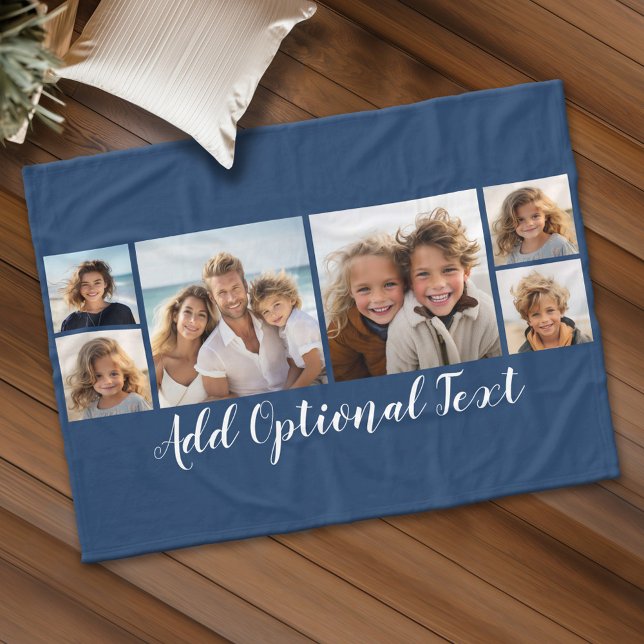 6 Photo Collage Optional Text -- CAN Edit Colour Fleece Blanket (Custom Fleece Blanket - Add Photos and Text)