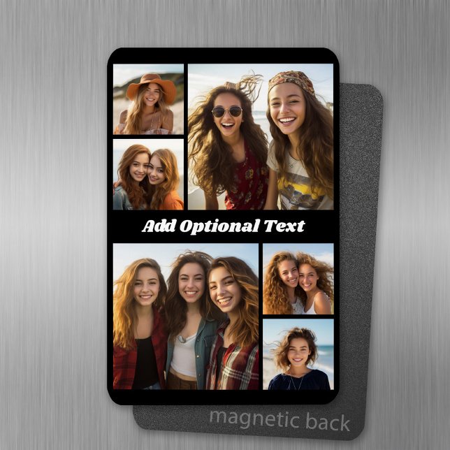 6 Photo Collage Optional Text -- CAN Edit Colour Magnet (Personalized fridge magnet with photos and custom text)