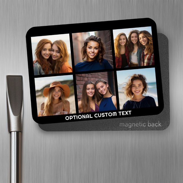6 Photo Collage Optional Text -- CAN Edit Colour Magnet (Personalized magnet with photos and text)