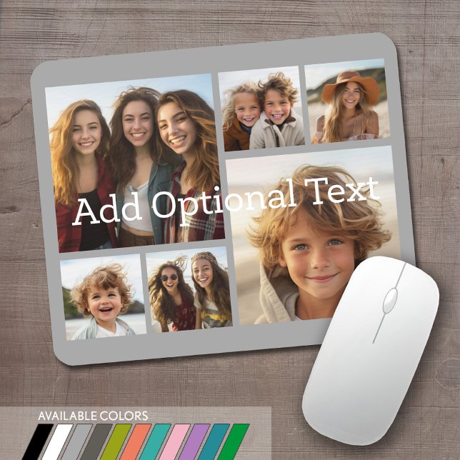 6 Photo Collage Optional Text -- CAN Edit Colour Mouse Pad (Personalized mouse pad with 6 photos. Several colors available or choose your own.)