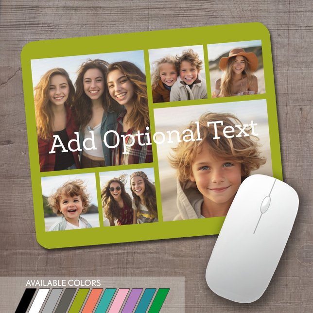 6 Photo Collage Optional Text -- CAN Edit Colour Mouse Pad (Personalized mouse pad with 6 photos. Several colors available or choose your own.)