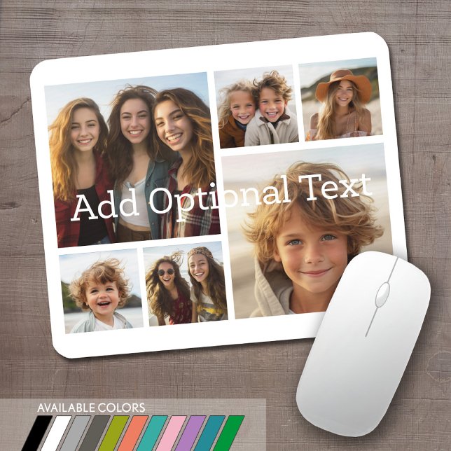 6 Photo Collage Optional Text -- CAN Edit Colour Mouse Pad (Personalized mouse pad with 6 photos. Several colors available or choose your own.)