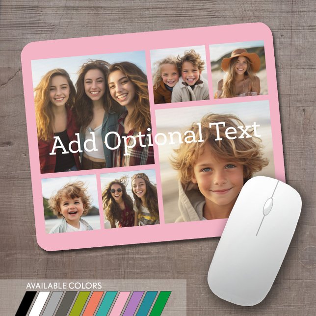 6 Photo Collage Optional Text -- CAN Edit Colour Mouse Pad (Personalized mouse pad with 6 photos. Several colors available or choose your own.)
