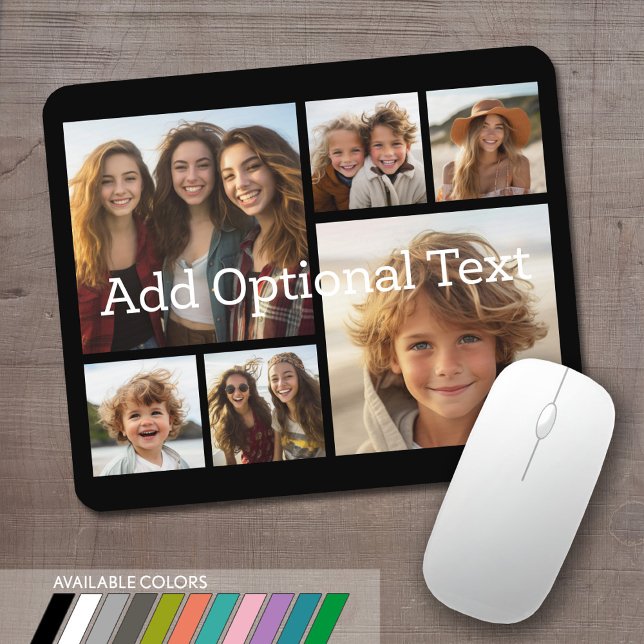 6 Photo Collage Optional Text -- CAN Edit Colour Mouse Pad (Personalized mouse pad with 6 photos. Several colors available or choose your own.)
