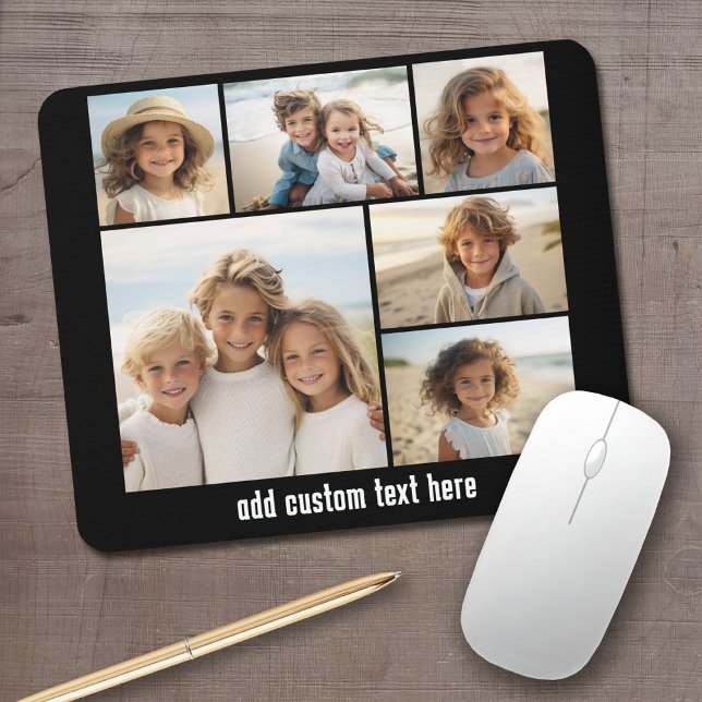 6 Photo Collage Optional Text -- CAN Edit Colour Mouse Pad (Personalized mouse pad with your photos and text)