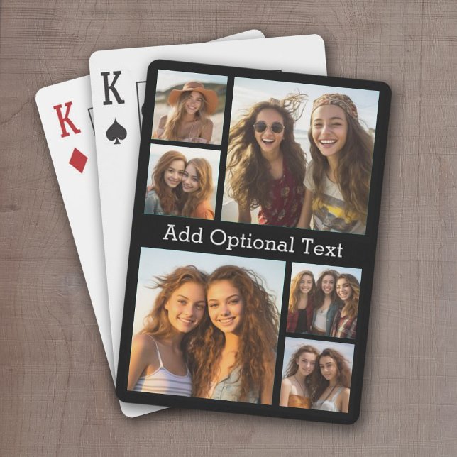 6 Photo Collage Optional Text -- CAN Edit Colour Playing Cards (Add 6 photos to personalize a set of playing cards. Make a great gift for friends and family.)
