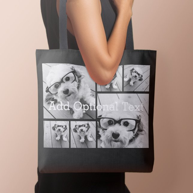 6 Photo Collage Optional Text -- CAN Edit Colour Tote Bag (Personalized tote bag with photo and text)