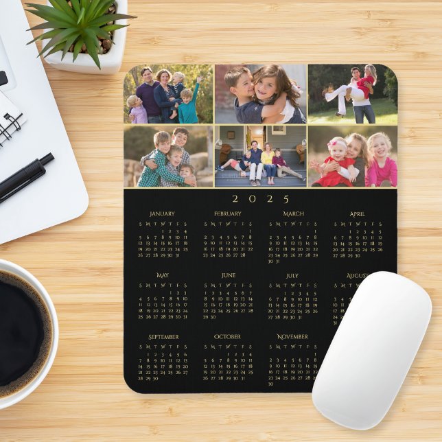 6 Photo Collage Personalised Family 2025 Calendar Mouse Pad (6 Photo Collage Personalized Family 2025 Calendar Mouse Pad)