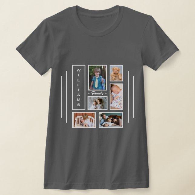 6 Photo Collage Personalised Grey T-Shirt (Laydown)