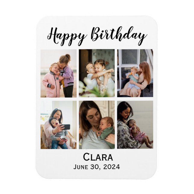 6 Photo Collage Personalised Script Birthday Magnet (Vertical)