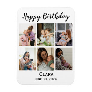 6 Photo Collage Personalized Script Birthday Magnet