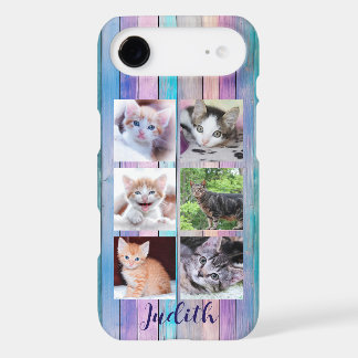 6 Photo Collage Purple Pink Teal Wood Planks