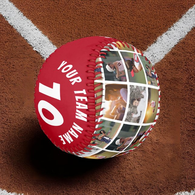 6 Photo Collage Red Player Number Team Name Softball (Creator Uploaded)