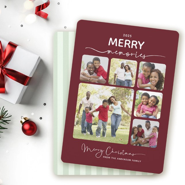 6 Photo Collage Simple Merry Memories Christmas Holiday Card (Creator Uploaded)
