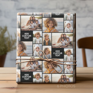 6 photo collage - solid colour - white chunky text wrapping paper