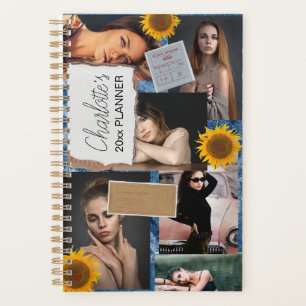 6-Photo Collage Sunflower Denim Tickets  Planner