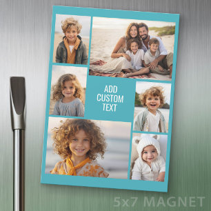 6 Photo Collage - Teal with White Text Magnet