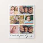 6 Photo Collage Template Family Name White Jigsaw Puzzle<br><div class="desc">Create your own photo collage jigsaw puzzle with 6 of your favourite pictures on a white background.Personalise with family name and year. The family photo collage jigsaw puzzle is perfect for solo or family time activity. Jigsaw puzzles help you relax and relieve your stress. The latest trend in self care...</div>
