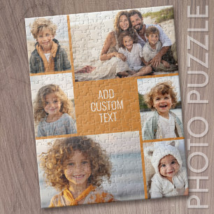 6 photo collage - terra cotta text - white text jigsaw puzzle