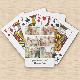 6 Photo Collage Vertical Custom Text Poker Playing Cards