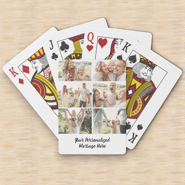 6 Photo Collage Vertical Custom Text Poker Playing Cards (Creator Uploaded)