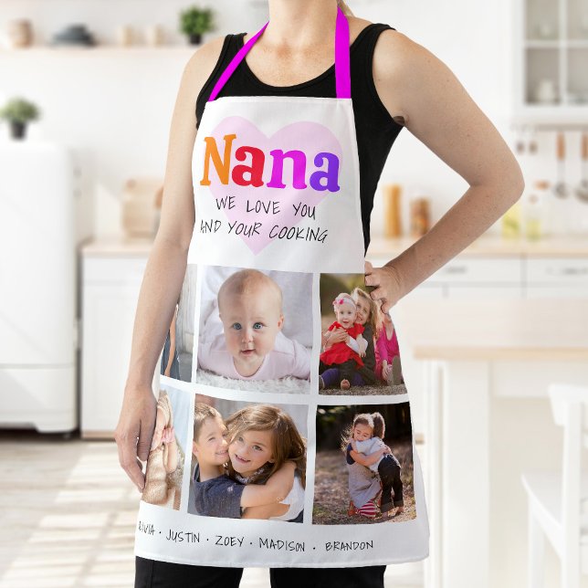 6 Photo Collage We Love You Nana Colourful Rainbow Apron (Creator Uploaded)