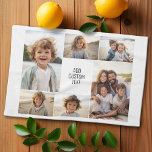 6 photo collage - white background - black text tea towel<br><div class="desc">6 photos in an uneven pattern surround an opening for three lines of text. Use 2 vertical cropped photos and 4 horizontal photos to make this work!
The background is white. If you want to change the colours,  click on the advanced design area and see more choices.</div>