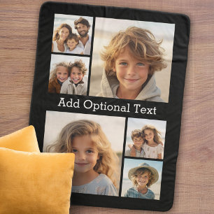 6 Photo Collage White Text -- Black Background Sherpa Blanket