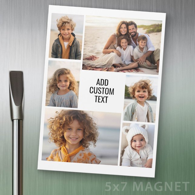 6 Photo Collage - White with Black Text Magnet (Photo Magnet Sheet - 5 inches x 7 inches)