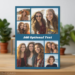 6 Photo Collage with Chunky Text -Modern Dark Blue Holiday Card