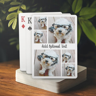 6 Photo Collage with Script Text - black and white Playing Cards