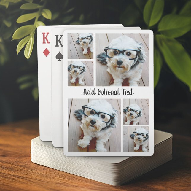 6 Photo Collage with Script Text - black and white Playing Cards (Personalized playing cards)