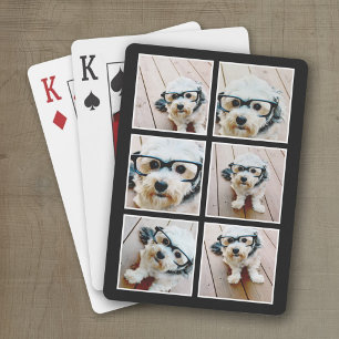 6 Photo Collage with Solid Background Colour Playing Cards
