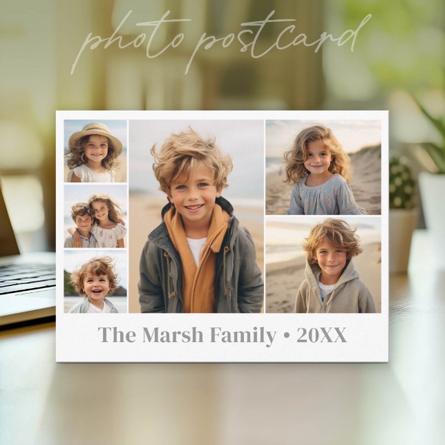 6 Photo Collage with white background Postcard (Photo Postcard that You Can Customize with your favorite photos - Modern, minimal design)