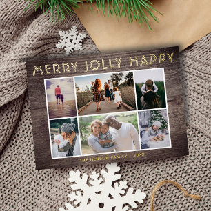6 Photo Collage Wood Merry Jolly Happy Christmas