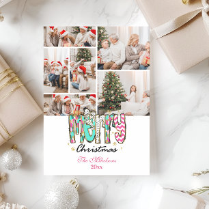 6 Photo Colourful Retro Merry Christmas Holiday Card