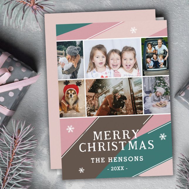 6 Photo Colourful Stripes Family Merry Christmas  Holiday Card (Creator Uploaded)