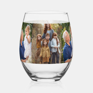 6 Photo Family Collage custom Stemless Wine Glass