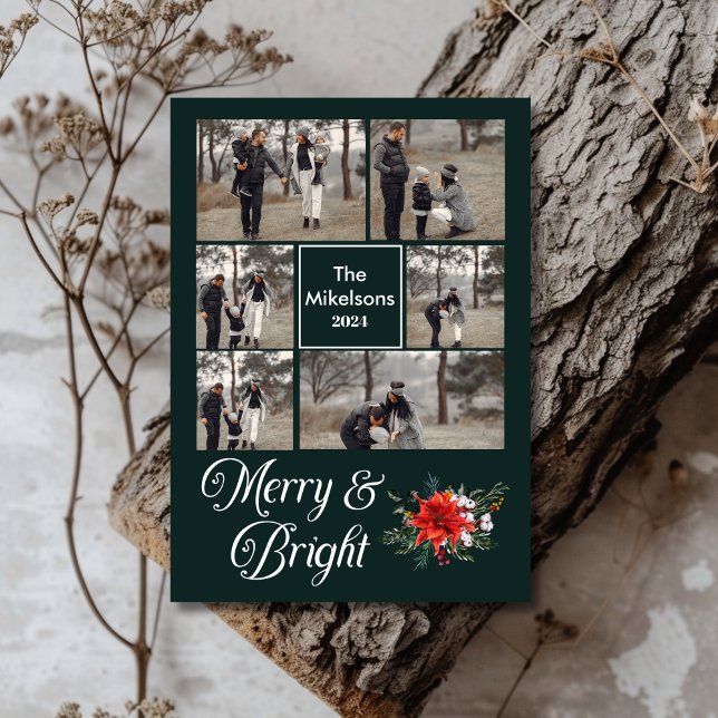 6 photo Family Merry & Bright Christmas  Holiday Card (Creator Uploaded)