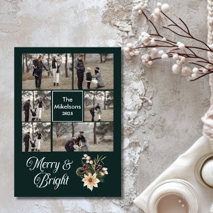 6 photo Family Merry & Bright Christmas Holiday Card